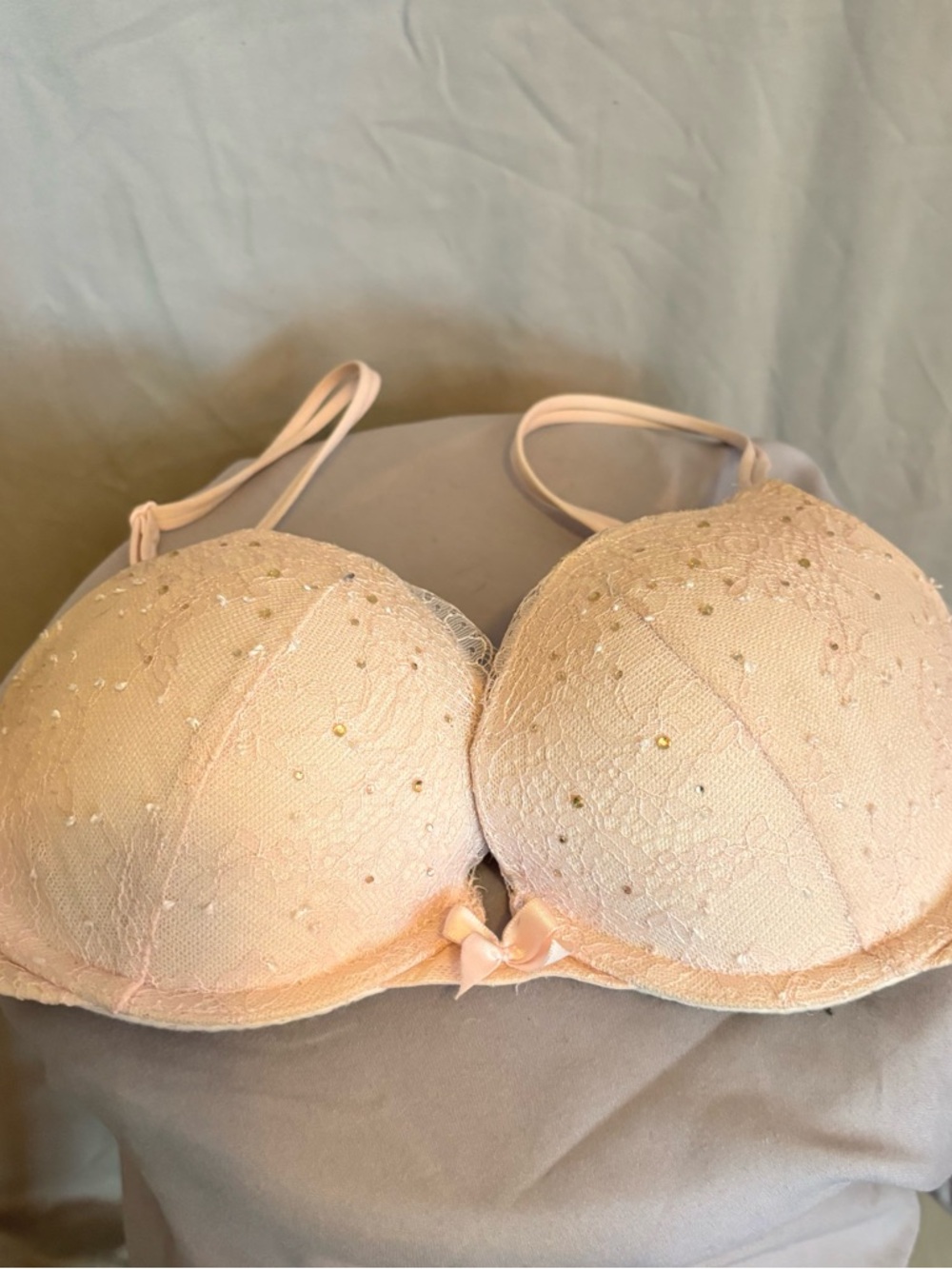 Victoria's Secret Blush Lace Push-Up Bra with Bead Detail